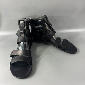 Brador Made in Italy Black Leather Strappy Sandals, Size 43